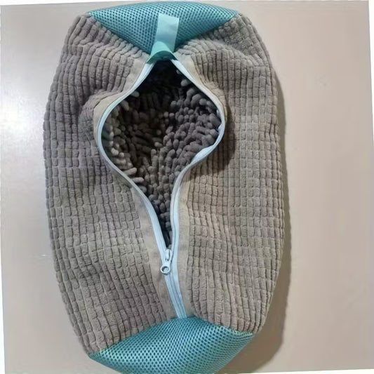 Durable White Polyester Shoe Wash Bag with Mesh Pocket and Zipper Closure - Suitable for Machine Laundry, Cleaning Bags for Sneakers & Jewelry Accessories Rich in Fleece Lining