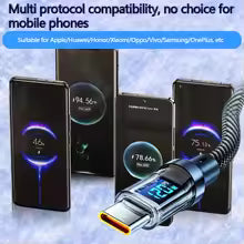 120W USB Type C Cable/USB to C Cable Fast Charging 100W LED Digital Display Nylon Data Cord for iPhone and Samsung USB C Charge Cable