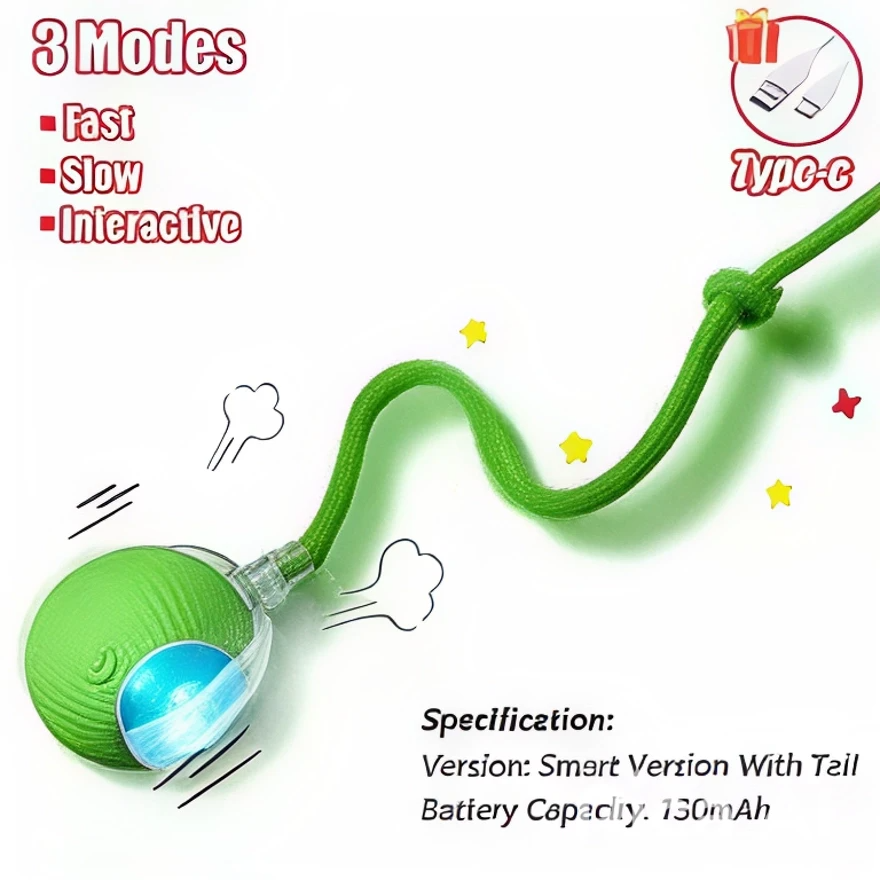 Cat Interactive Ball Toy Automatic Rolling Ball Tail Rechargeable Smart Pet Electric Toy Dog Cat Training Imitate Mouse