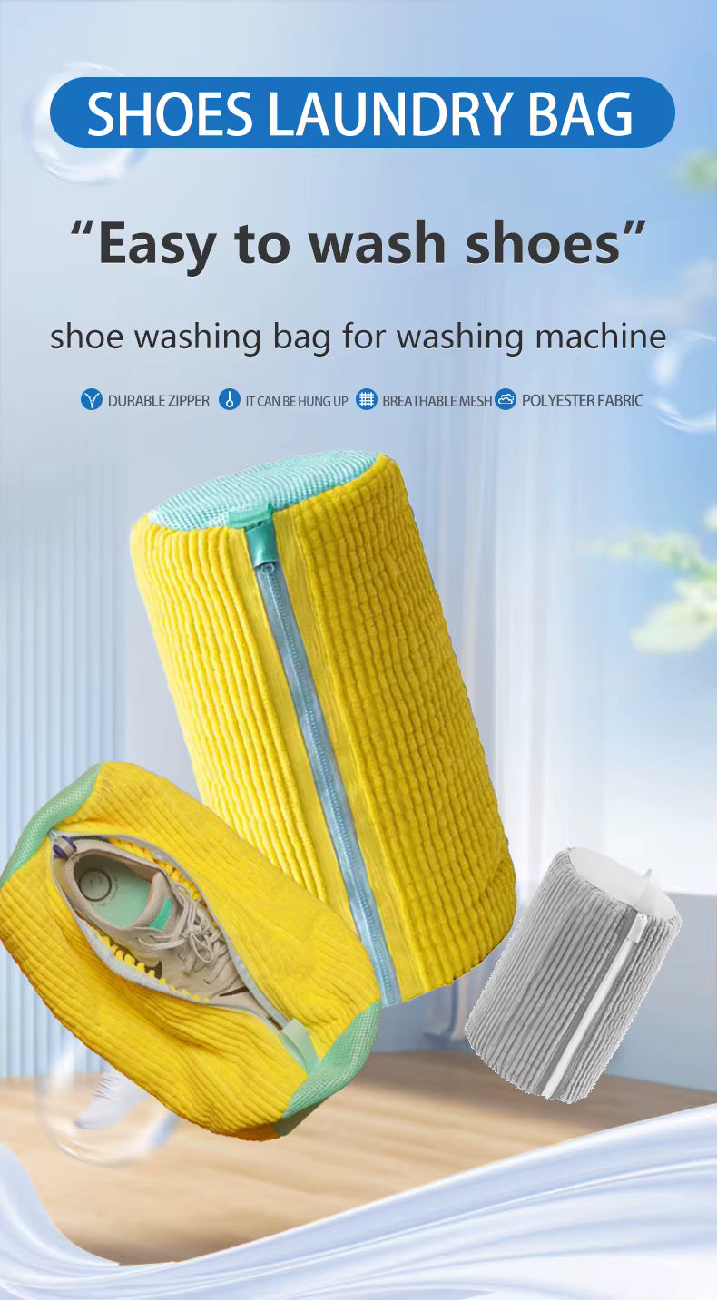 Durable White Polyester Shoe Wash Bag with Mesh Pocket and Zipper Closure - Suitable for Machine Laundry, Cleaning Bags for Sneakers & Jewelry Accessories Rich in Fleece Lining