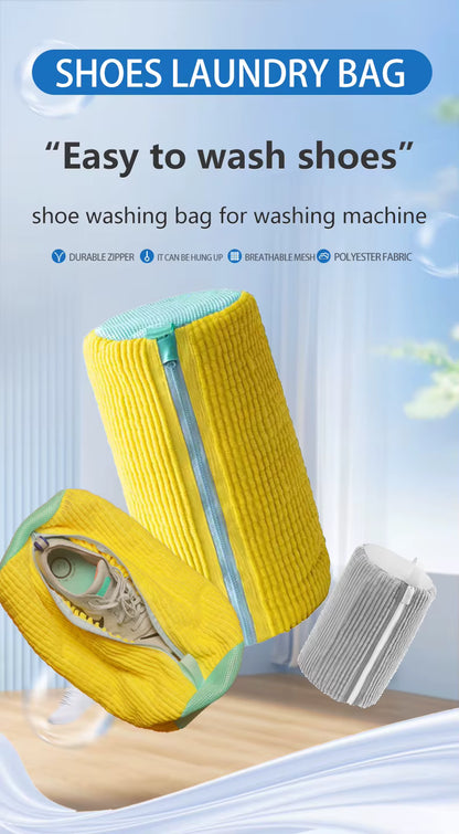Durable White Polyester Shoe Wash Bag with Mesh Pocket and Zipper Closure - Suitable for Machine Laundry, Cleaning Bags for Sneakers & Jewelry Accessories Rich in Fleece Lining